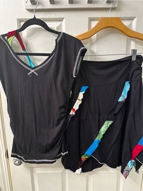 Black Women’s Dress Set with Colorful Accent Panels